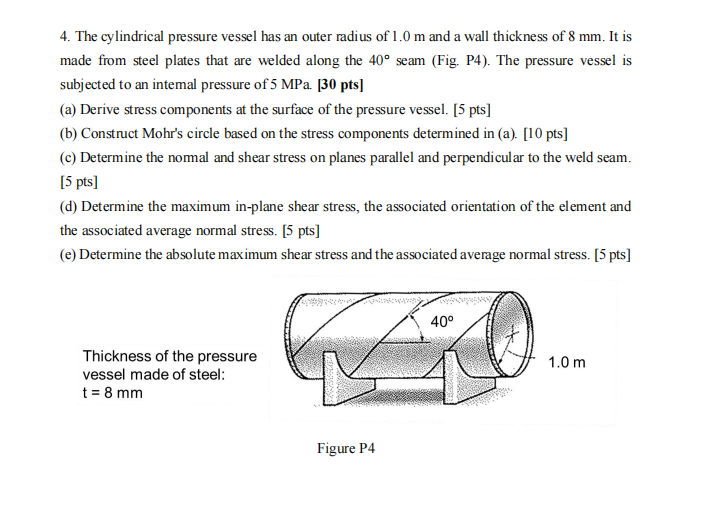 Solved 4. ﻿The cylindrical pressure vessel has an outer | Chegg.com
