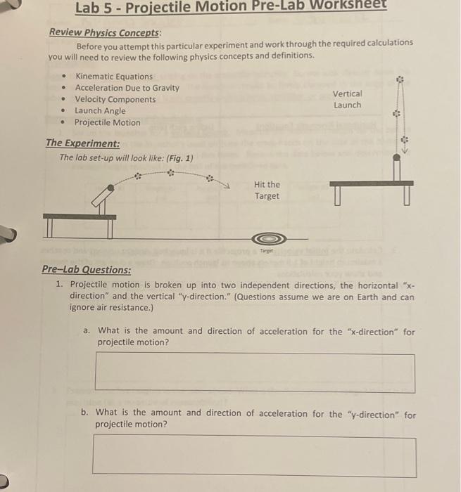 Solved Lab 5 Projectile Motion Pre Lab Worksheet Review 9205