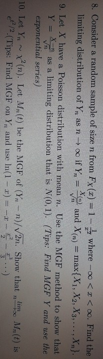 Solved 8. Consider a random sample of size n from | Chegg.com