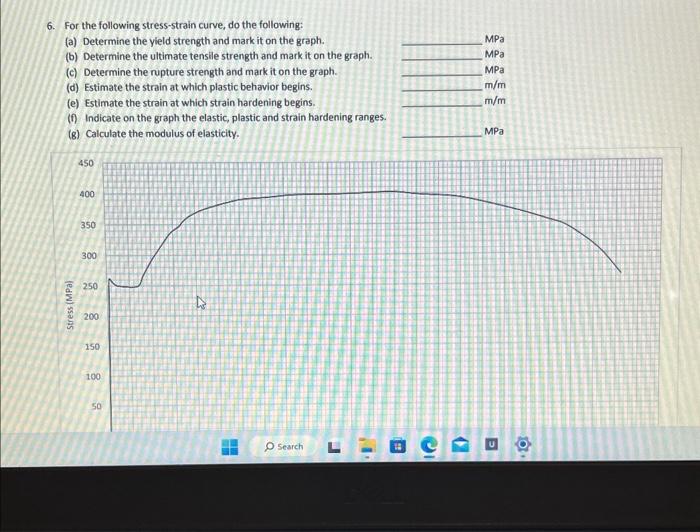 Solved 6. For the following stress-strain curve, do the | Chegg.com