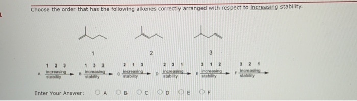 Solved Choose The Order That Has The Following Alkenes | Chegg.com