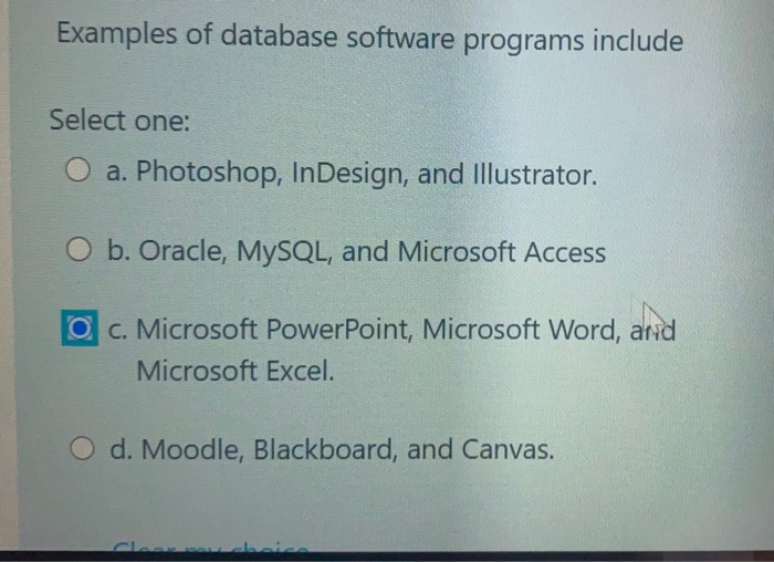 Solved Examples of database software programs include Select | Chegg.com