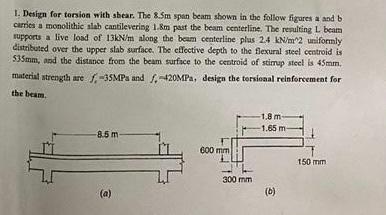 Solved 1. Design for torsion with shear. The 8.Sm span beam | Chegg.com