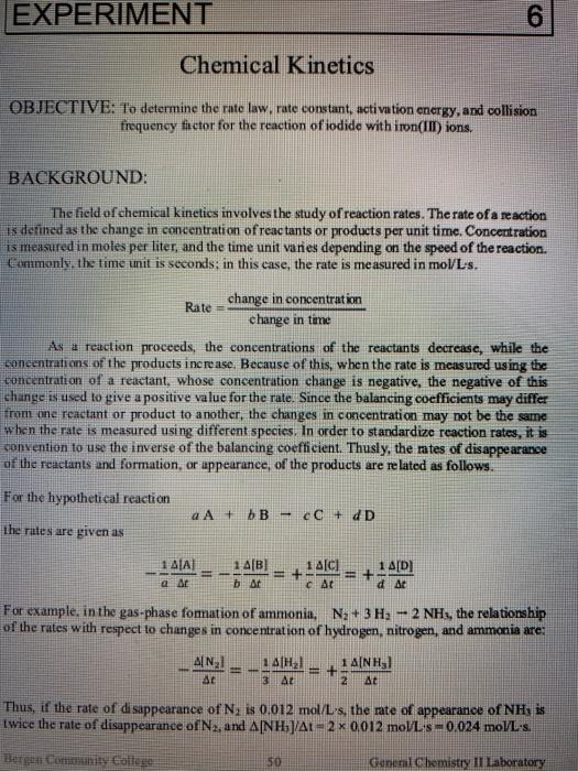 experiment 6 chemical kinetics