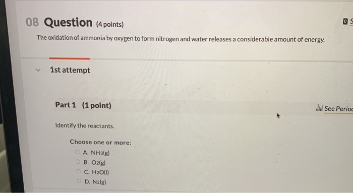 Solved 08 Question (4 points) The oxidation of ammonia by | Chegg.com