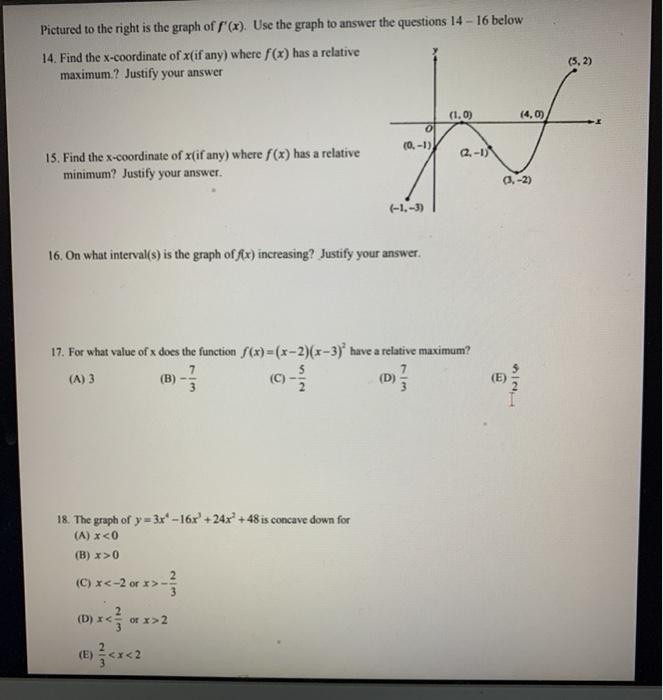 Solved Pictured to the right is the graph of f'(X). Use the | Chegg.com