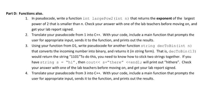 Solved Part D: Functions also. 1. In pseudocode, write a | Chegg.com