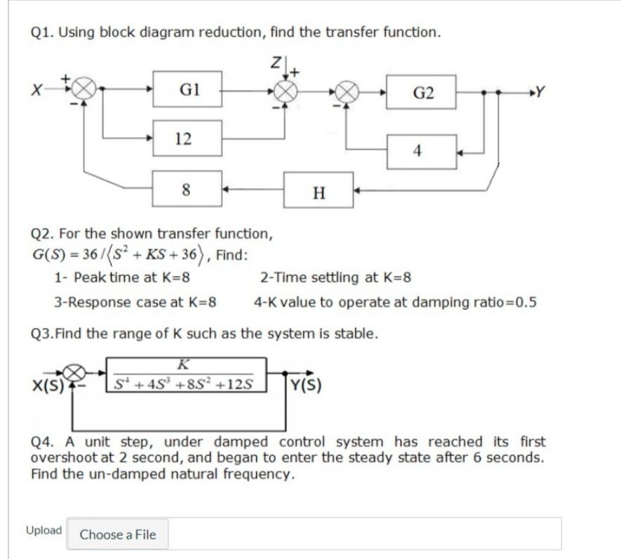 Solved Q1. Using block diagram reduction, find the transfer | Chegg.com