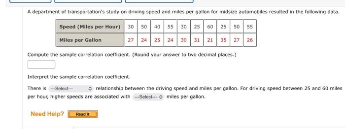 Solved Compute the sample correlation coefficient. (Round | Chegg.com