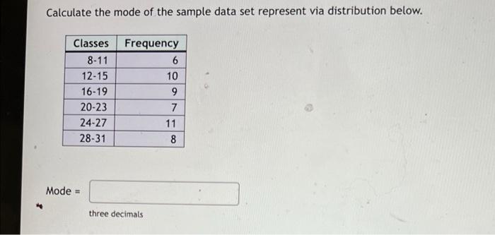 Solved Calculate the mode of the sample data set represent | Chegg.com