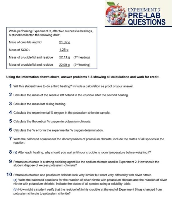 EXPERIMENT 3
PRE-LAB
Using the information shown above, answer problems 1-6 showing all calculations and work for credit.
1 W