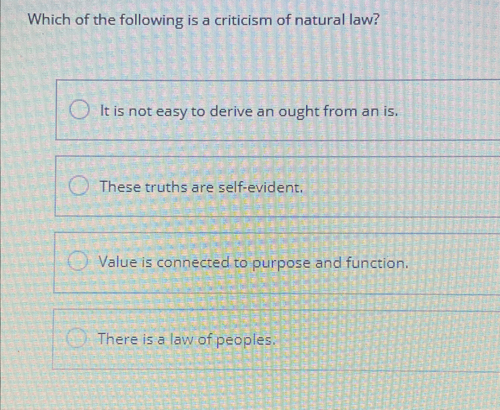 Solved Which of the following is a criticism of natural | Chegg.com