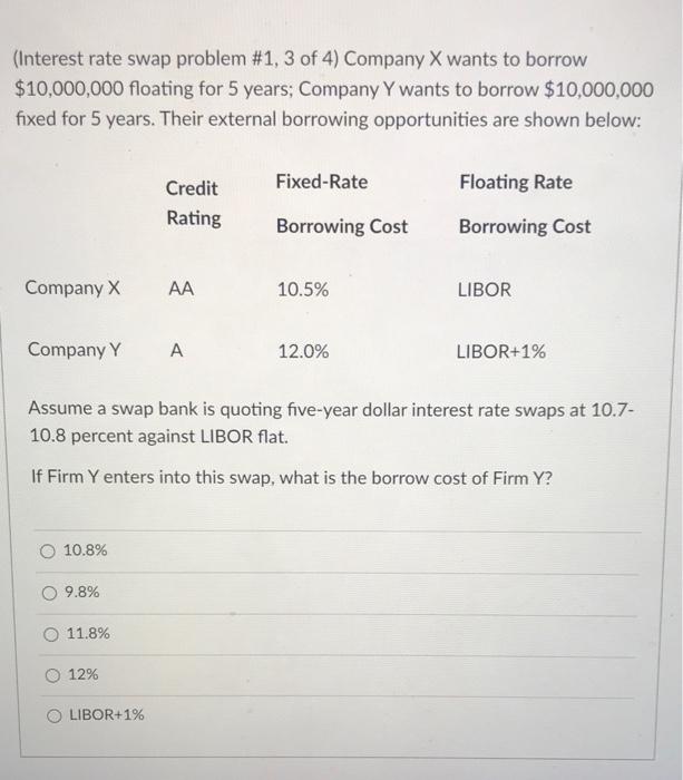 Solved (Interest rate swap problem #1, 3 of 4) Company X | Chegg.com