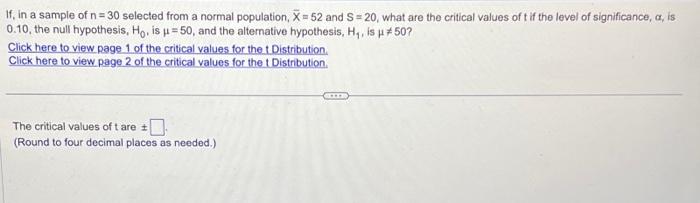 Solved If, in a sample of n=30 selected from a normal | Chegg.com