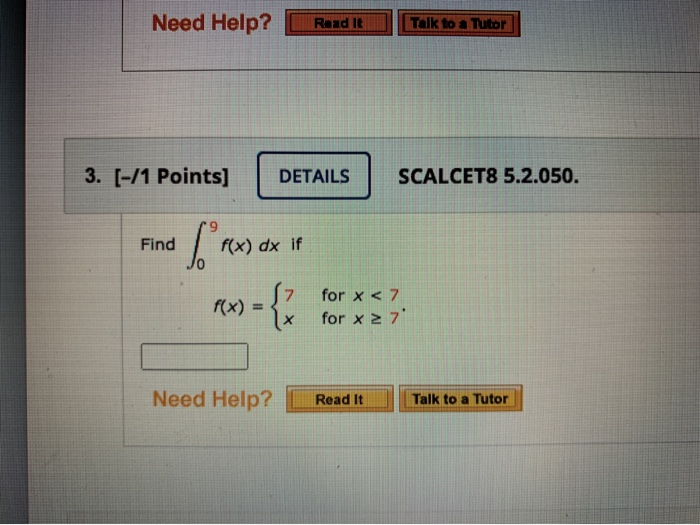 Solved Need Help? Read It Talk to a Tutor 3. [-/1 Points] | Chegg.com
