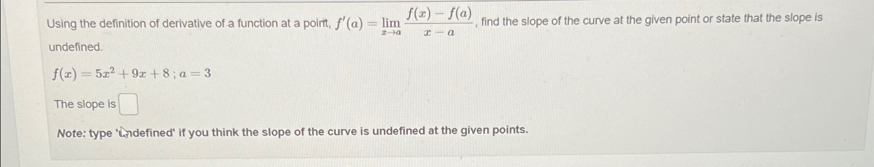 Solved Using the definition of derivative of a function at a | Chegg.com