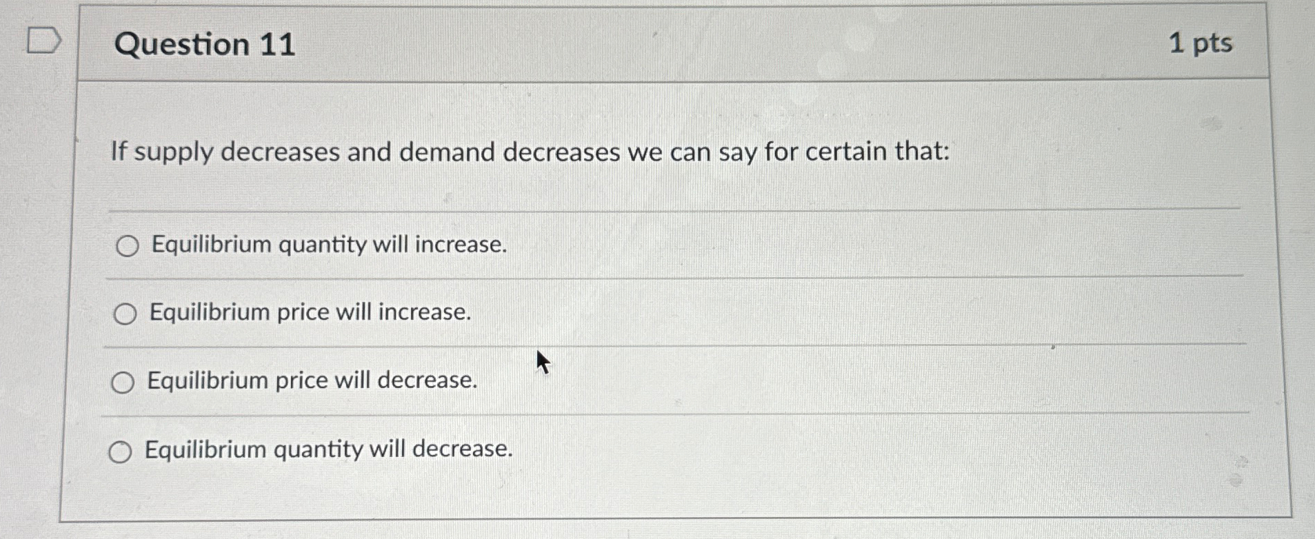 Solved Question 111 ﻿ptsIf supply decreases and demand | Chegg.com