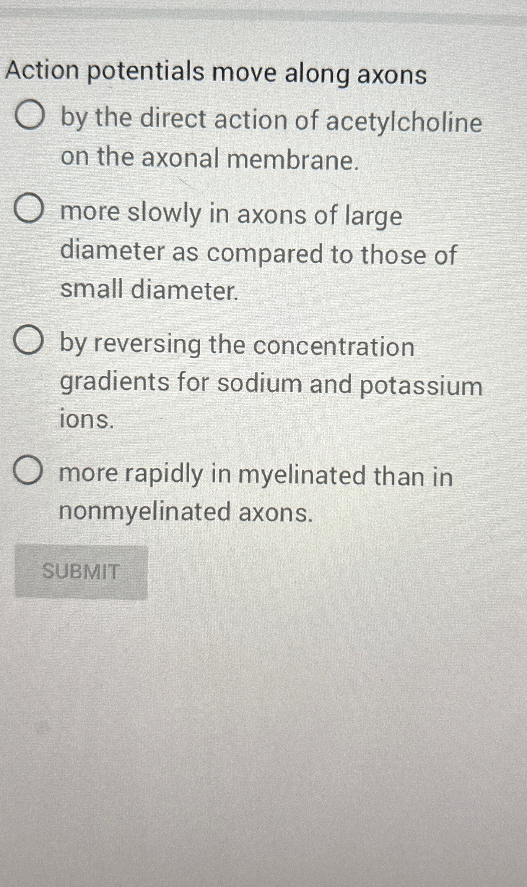 Solved Action potentials move along axons by the direct | Chegg.com