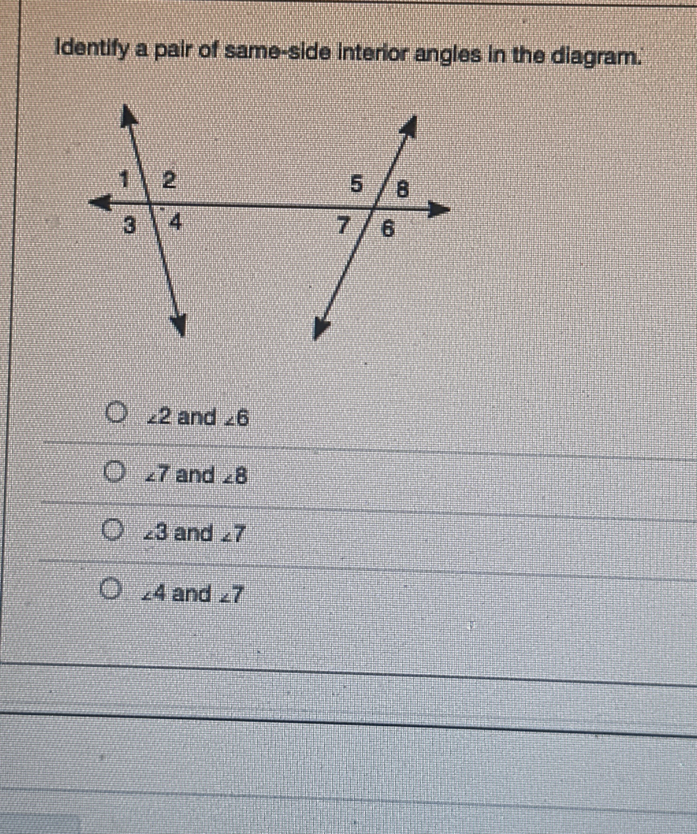 Solved Identify a pair of same-side interior angles in the | Chegg.com