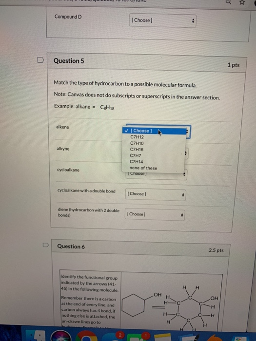 Solved Compound D Choose) D Question 5 1 pts Match the type | Chegg.com