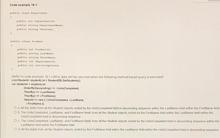 Solved Code example 18-1 public class Department 1 public | Chegg.com