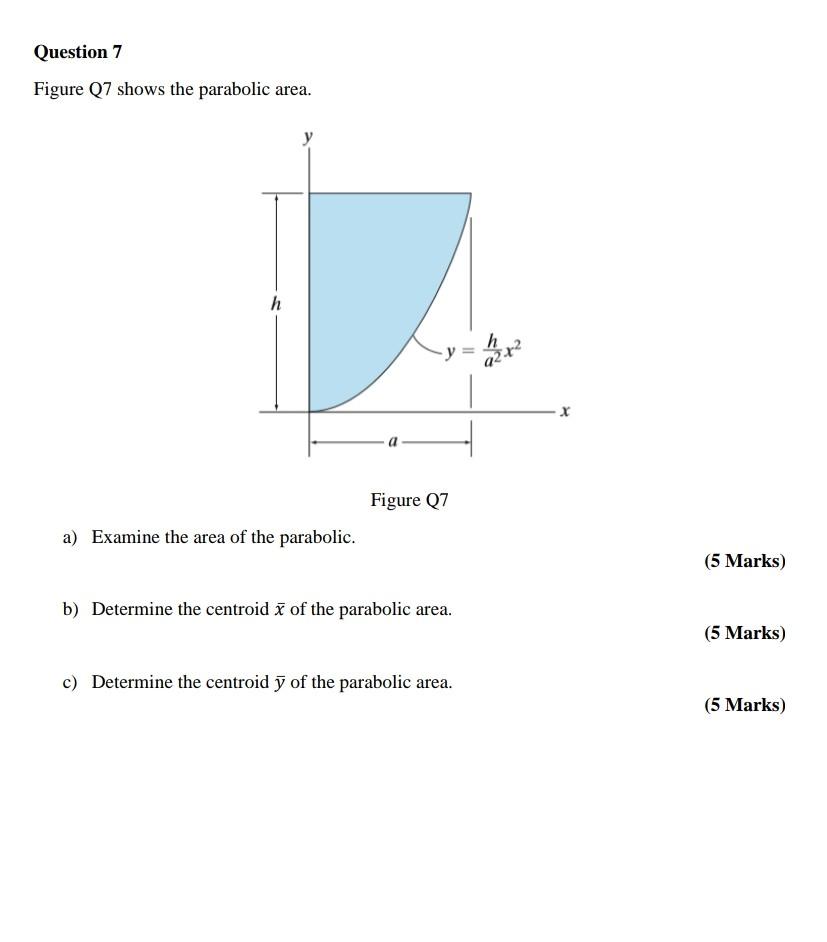 Solved Question 7 Figure Q7 Shows The Parabolic Area H Chegg Com