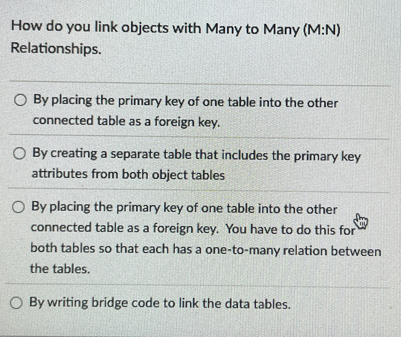 Solved How do you link objects with Many to Many (M:N) | Chegg.com