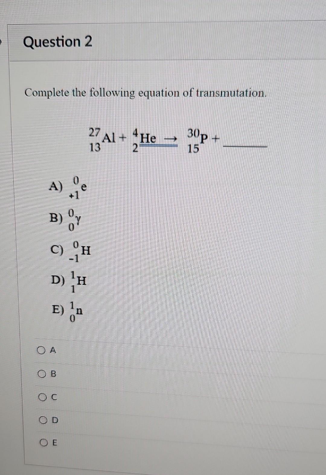 Solved Complete the following equation of transmutation. | Chegg.com