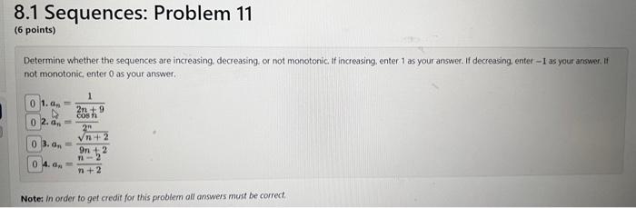 8.1 Sequences: Problem 11 (6 Points) Determine | Chegg.com