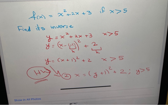 Solved If X 5 F X X 2x 3 Find Its Inverse Y X 2x 3 Y Chegg Com