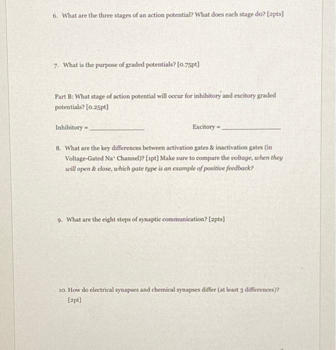 Solved 1. Put the following events of the action potential | Chegg.com