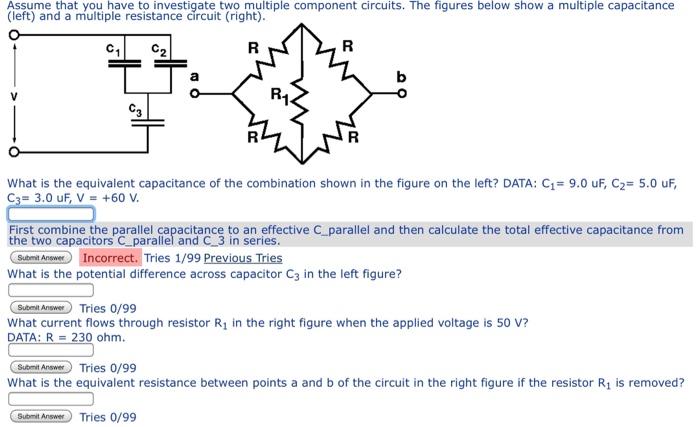 Solved (left) and a multiple resistance circuit (right). | Chegg.com
