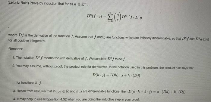 Solved (Leibniz Rule) Prove by induction that for all n e Z. | Chegg.com