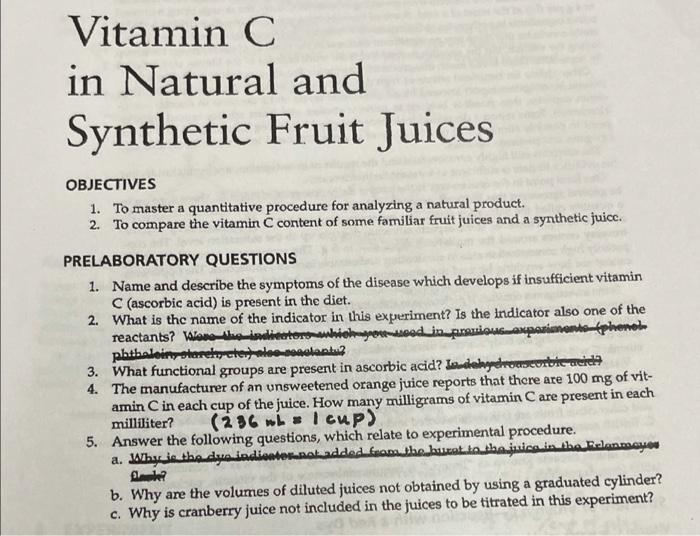 Solved Vitamin C in Natural and Synthetic Fruit Juices