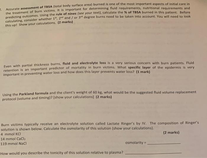 Solved 2. Accurate assessment of TBSA (total body surface | Chegg.com