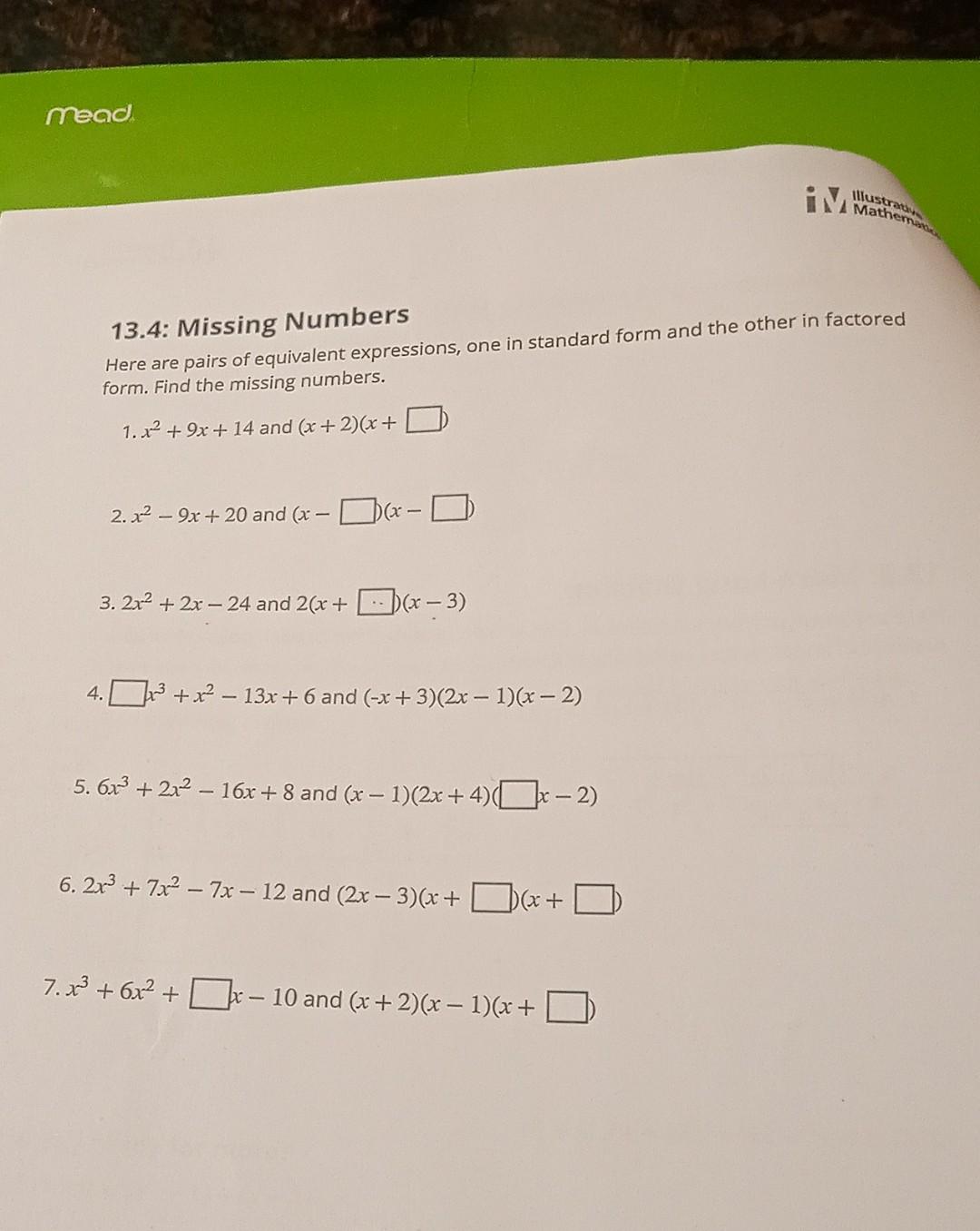 Solved 13.4: Missing Numbers Here are pairs of equivalent | Chegg.com