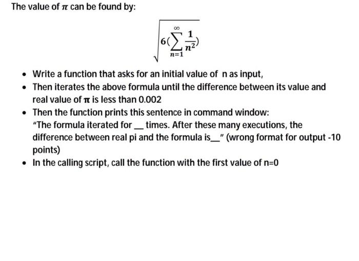 The value of π can be found by: 6( ∞ n=1 n²₁ • Write | Chegg.com