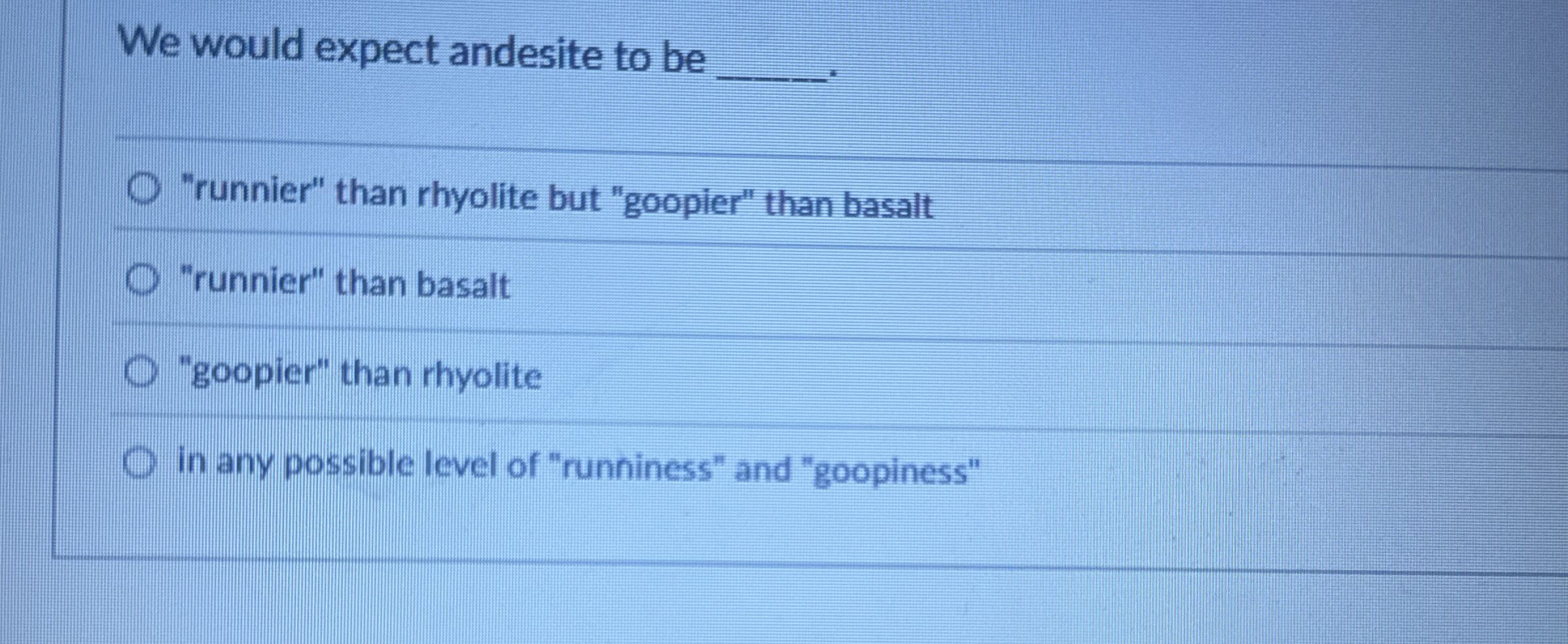 Solved We would expect andesite to be q,q,
