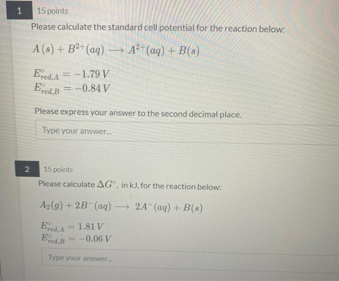 Solved 1 15 points Please calculate the standard cell | Chegg.com
