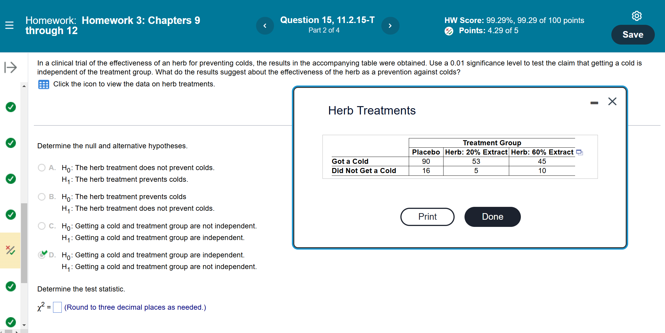 Solved In a clinical trial of the effectiveness of an herb | Chegg.com
