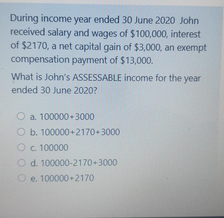 Solved During Income Year Ended 30 June 2020 John Received Chegg