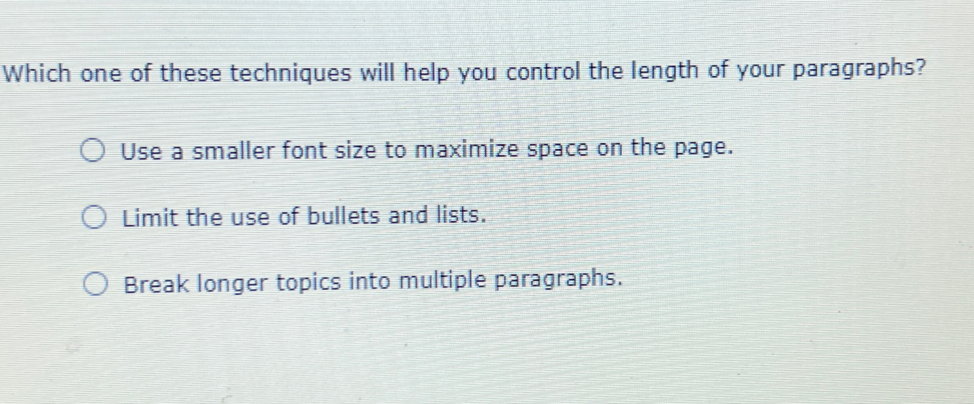 Solved Which one of these techniques will help you control | Chegg.com