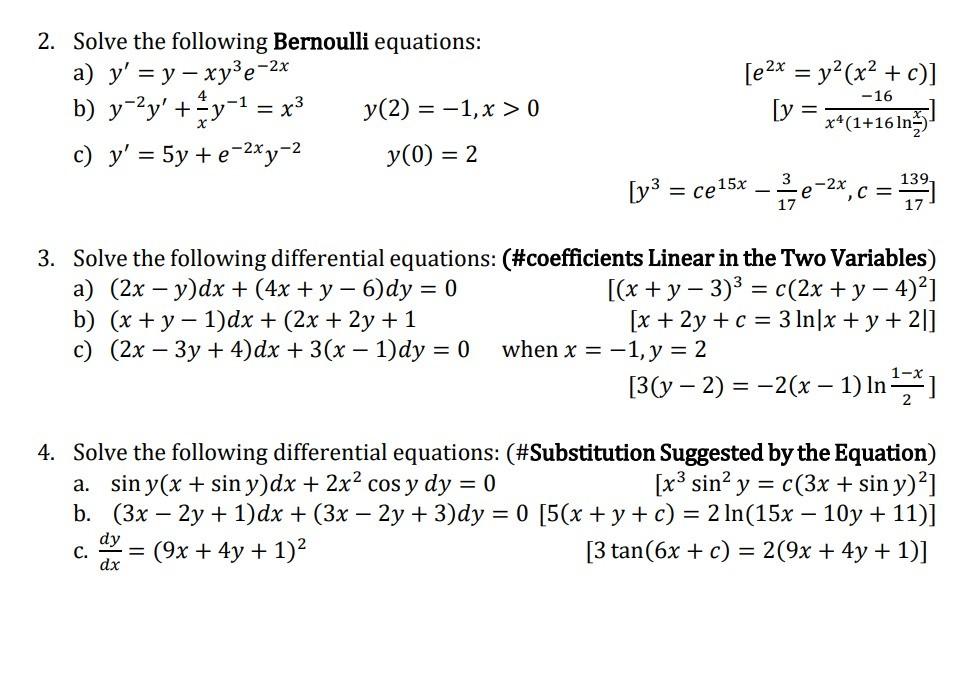 Solved Solve The Following Bernoulli Equations A Chegg Com