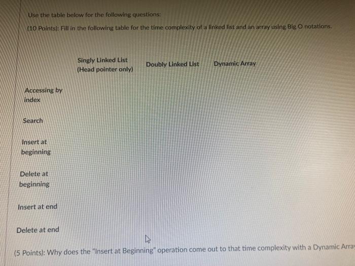 Solved Use the table below for the following questions: (10 | Chegg.com