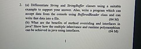 Solved 2. (a) Differentiate String and StringBuffer classes | Chegg.com