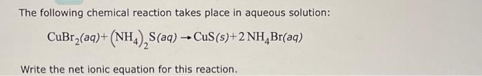 Solved The following chemical reaction takes place in | Chegg.com