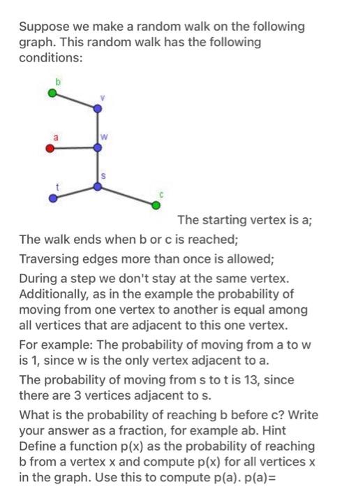 Solved Suppose we make a random walk on the following graph. | Chegg.com