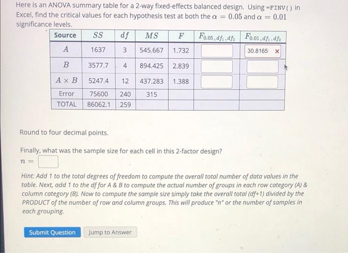 Solved Here is an ANOVA summary table for a 2-way | Chegg.com