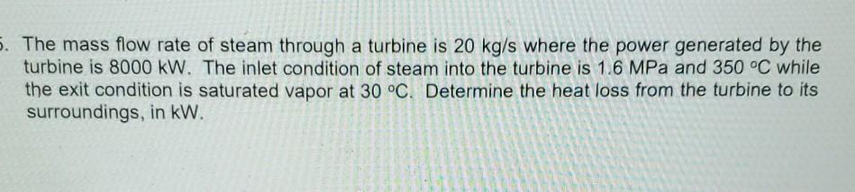Solved The mass flow rate of steam through a turbine is 20 | Chegg.com