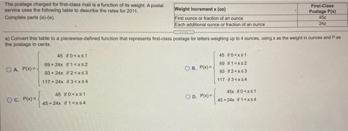 Solved The Postage Charged For First-class Mail Is A | Chegg.com